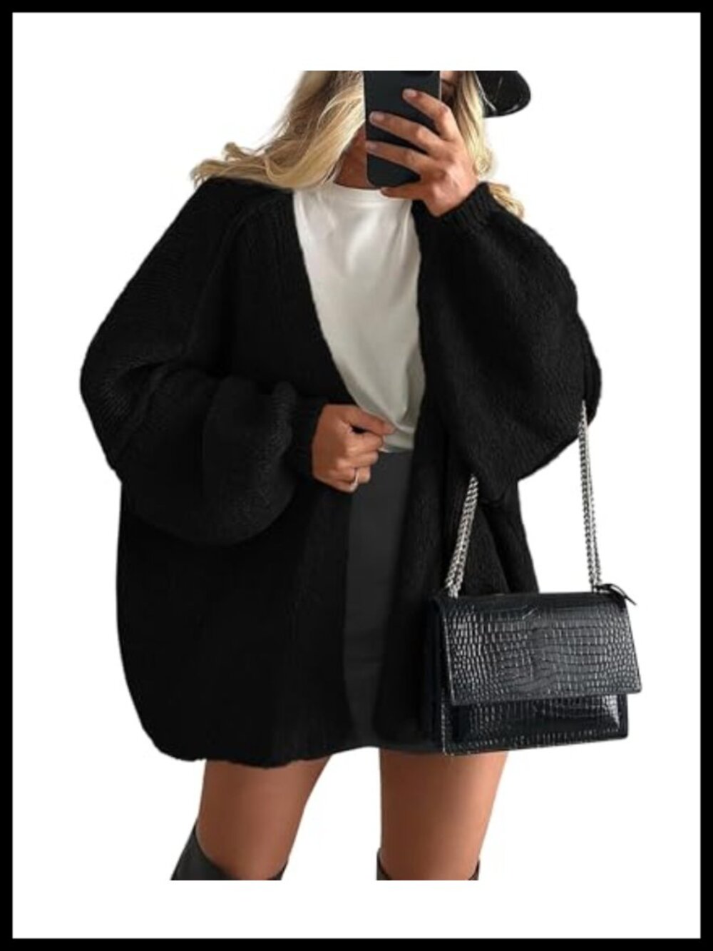 Women's Open Front Oversized Cardigan Knit Sweater Long Sleeve